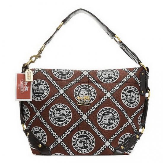 Coach Fashion Logo Large Coffee Shoulder Bags EHX - Click Image to Close